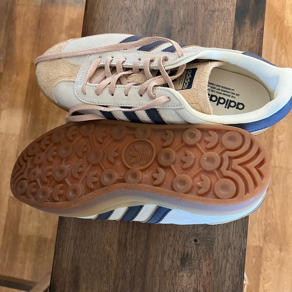 Adidas Gazelle Cream and Navy Casual Sneakers - Picture 3 of 4